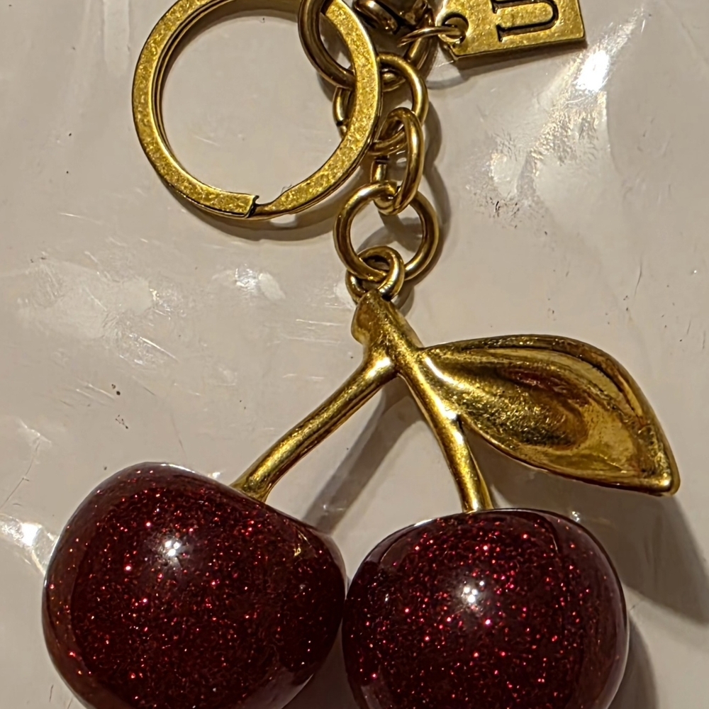 Gold Cherry Key & Card Holder Charm in Red Glitter